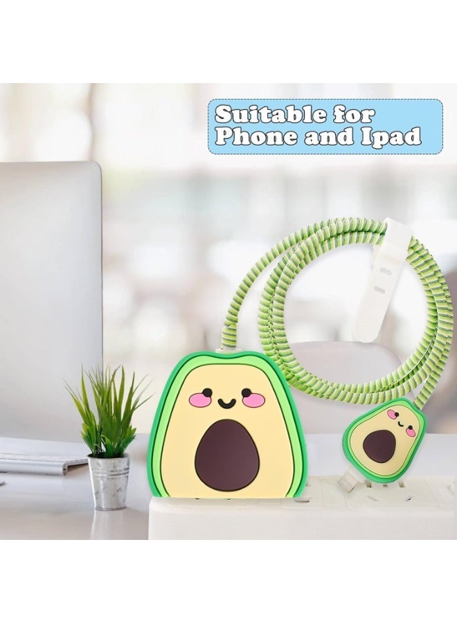 ChicAbode حافظة واقية لشاحن iPhone على شكل أفوكادو ثلاثي الأبعاد، غطاء واقي لكابل USB ومحول طاقة 18 وات/20 وات، كابل بيانات وشاحن USB وخط بيانات وحامي سلك الهاتف، لأجهزة iPhone 11 و12 و13 و14 Pro Max XS XR - Image 3